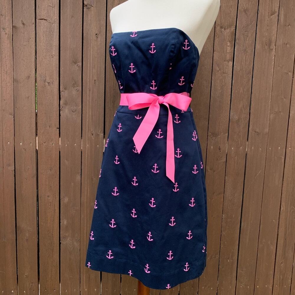 Molly B | Size 8 Navy Strapless Dress with the Ties and Pink Anchors